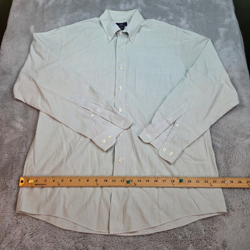 Brooks Brothers Button Down Shirt Men M Pinstripe Long Sleeve Cotton Green White - Picture 4 of 5
